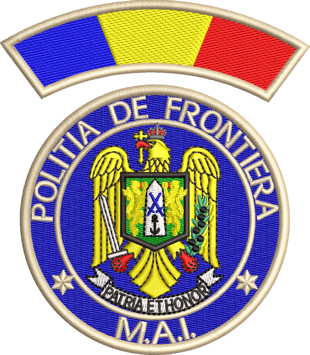 Emblema politia de frontiera romana IGPFR +  EMBLEMA TRICOLOR MANECA ( BRODATA CU ATA METALIZATA AURIU DESCHIS )- PENTRU TINUTA DE SERVICIU